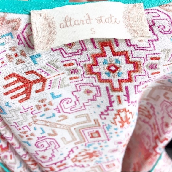 Altar'd State Multicolor Cage Yolk Ikat Print Bell Long Sleeve Top Size S Boho - Picture 6 of 6